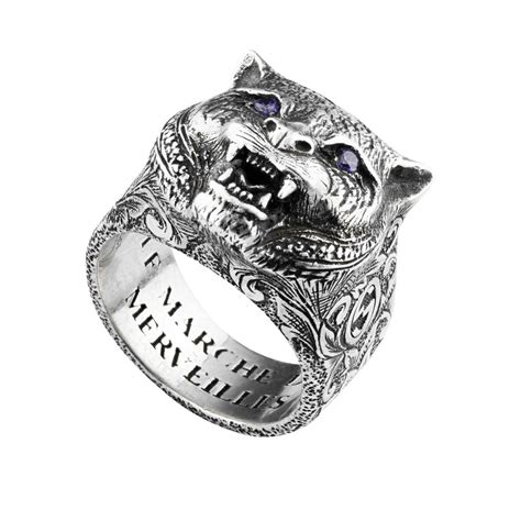 anello gucci felino|Gucci Anello sottile in argento con dettaglio felino.